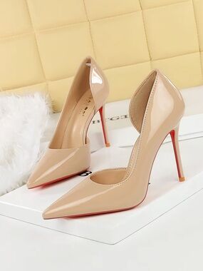 Women's Nude Patent Pointed-Toe Stiletto Heels
